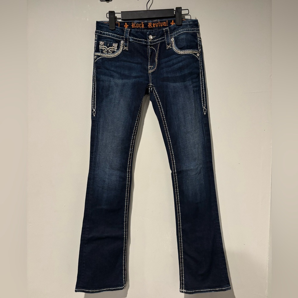 Boho Chic Western Rock Revival Dark Wash Sherry Boot Cut Y2K Jeans